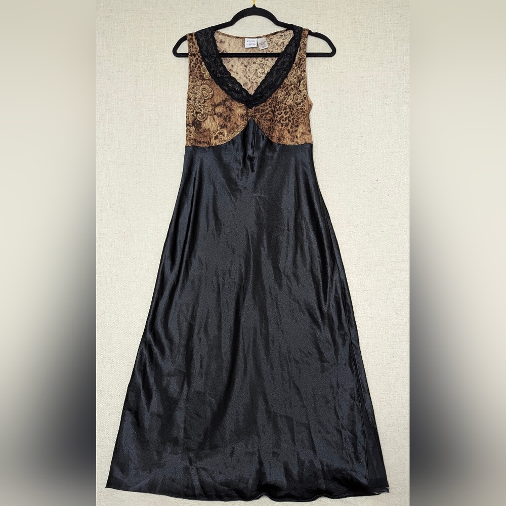 Gilligan & O'Malley Leopard Animal Print Maxi Slip Dress Nightgown - M - Slit